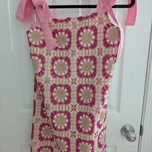 Pink and Cream Crochet Dress with Bow Straps